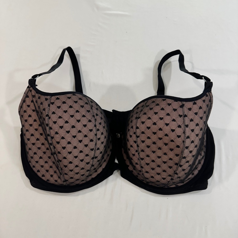 Curvy Kate Boost Heartbreaker Balcony Bra Women 44I US Black Heart Mesh CK092106